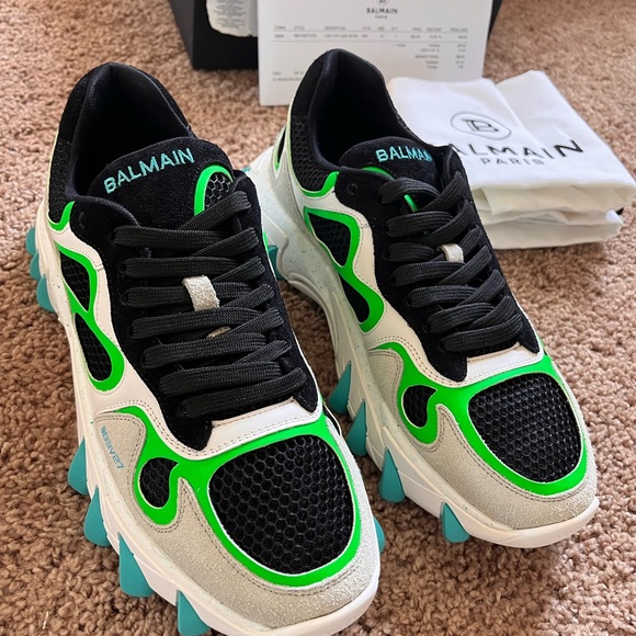 Balmain Men's Black, White, and Green Sneakers NEW WITH TAG AND BOX - Picture 1 of 3
